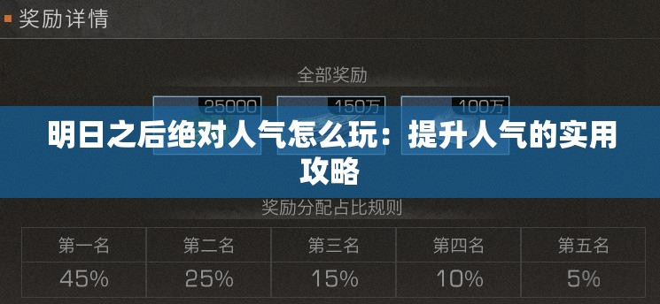 明日之后绝对人气怎么玩：提升人气的实用攻略